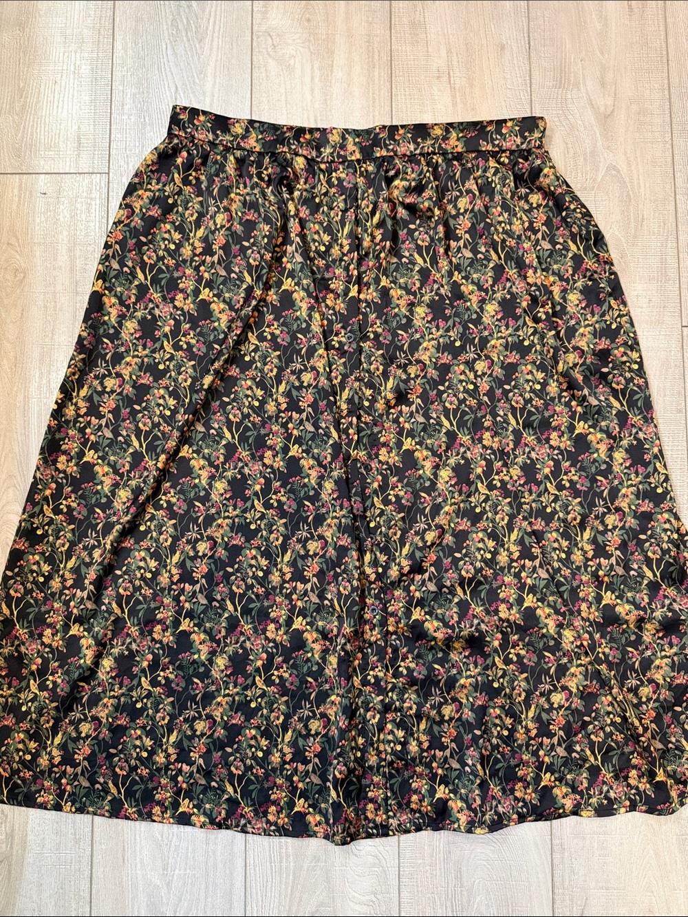 Silky Floral Midi Skirt in Black with Autumn Bouquet Print